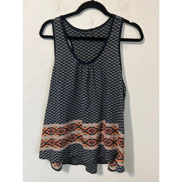 Zenobia Sz XL Black White Novelty Leaf Printed Tank Top Flowy Boho - Picture 1 of 7